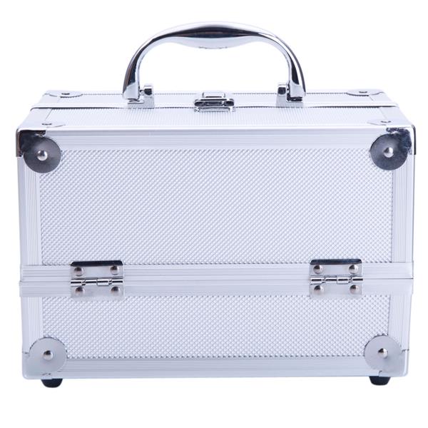 SM-2176 Aluminum Makeup Train Case Jewelry Box Cosmetic Organizer with Mirror 9"x6"x6" Silver