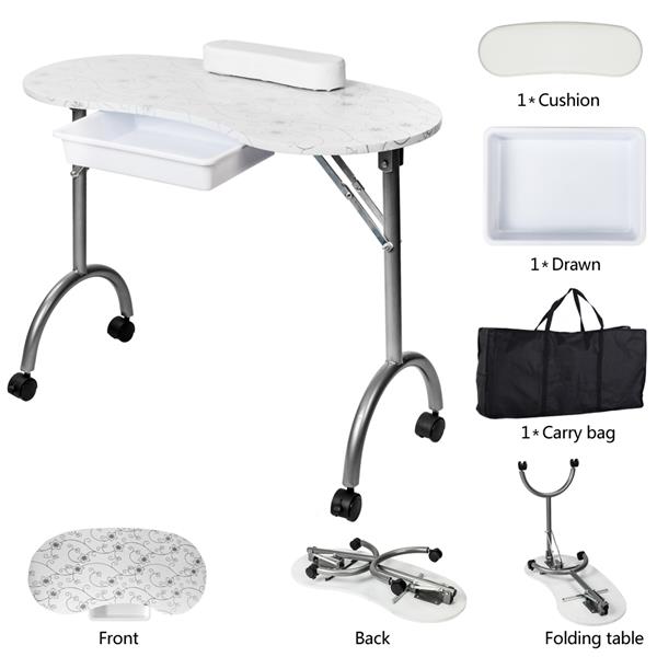 Portable MDF Manicure Table with Arm Rest & Drawer Salon Spa Nail Equipment White