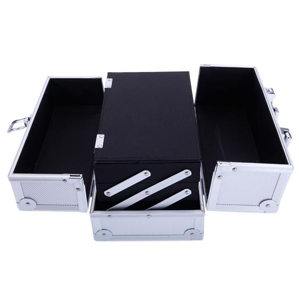 SM-2176 Aluminum Makeup Train Case Jewelry Box Cosmetic Organizer with Mirror 9"x6"x6" Silver