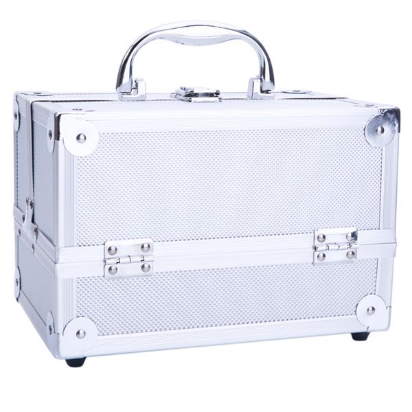 SM-2176 Aluminum Makeup Train Case Jewelry Box Cosmetic Organizer with Mirror 9"x6"x6" Silver