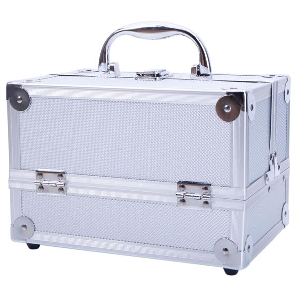 SM-2176 Aluminum Makeup Train Case Jewelry Box Cosmetic Organizer with Mirror 9"x6"x6" Silver