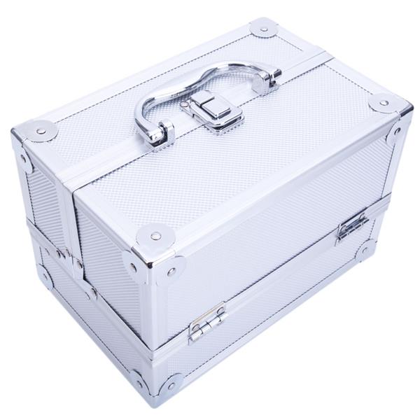 SM-2176 Aluminum Makeup Train Case Jewelry Box Cosmetic Organizer with Mirror 9"x6"x6" Silver