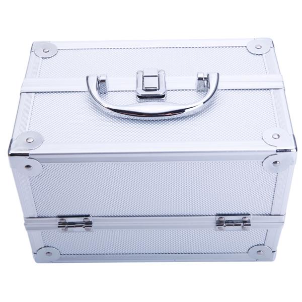 SM-2176 Aluminum Makeup Train Case Jewelry Box Cosmetic Organizer with Mirror 9"x6"x6" Silver