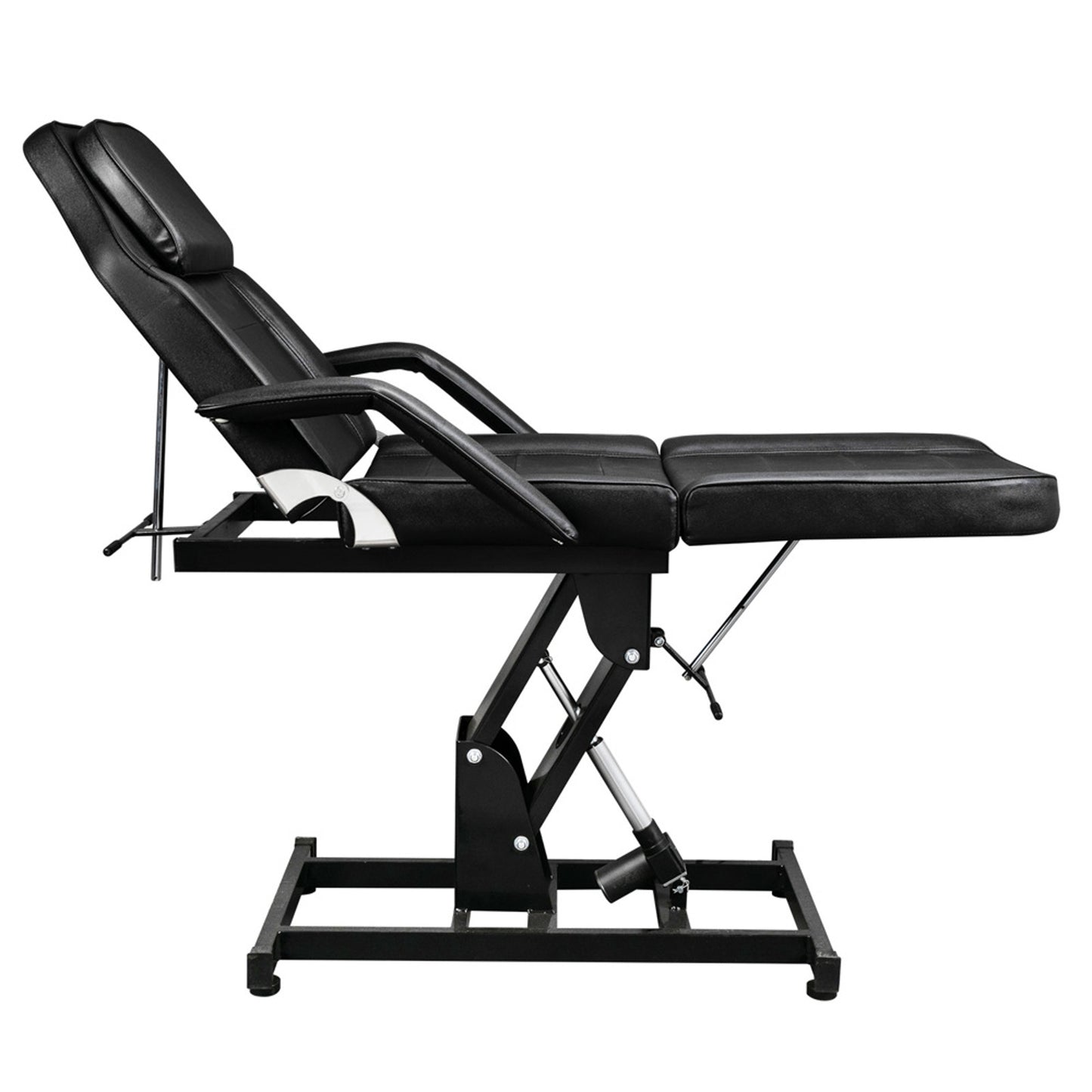 72in 3-Section Spa Beauty Salon Tattoo Massage Bed with Motorized Reclinable Height Power Lift & Stool Black