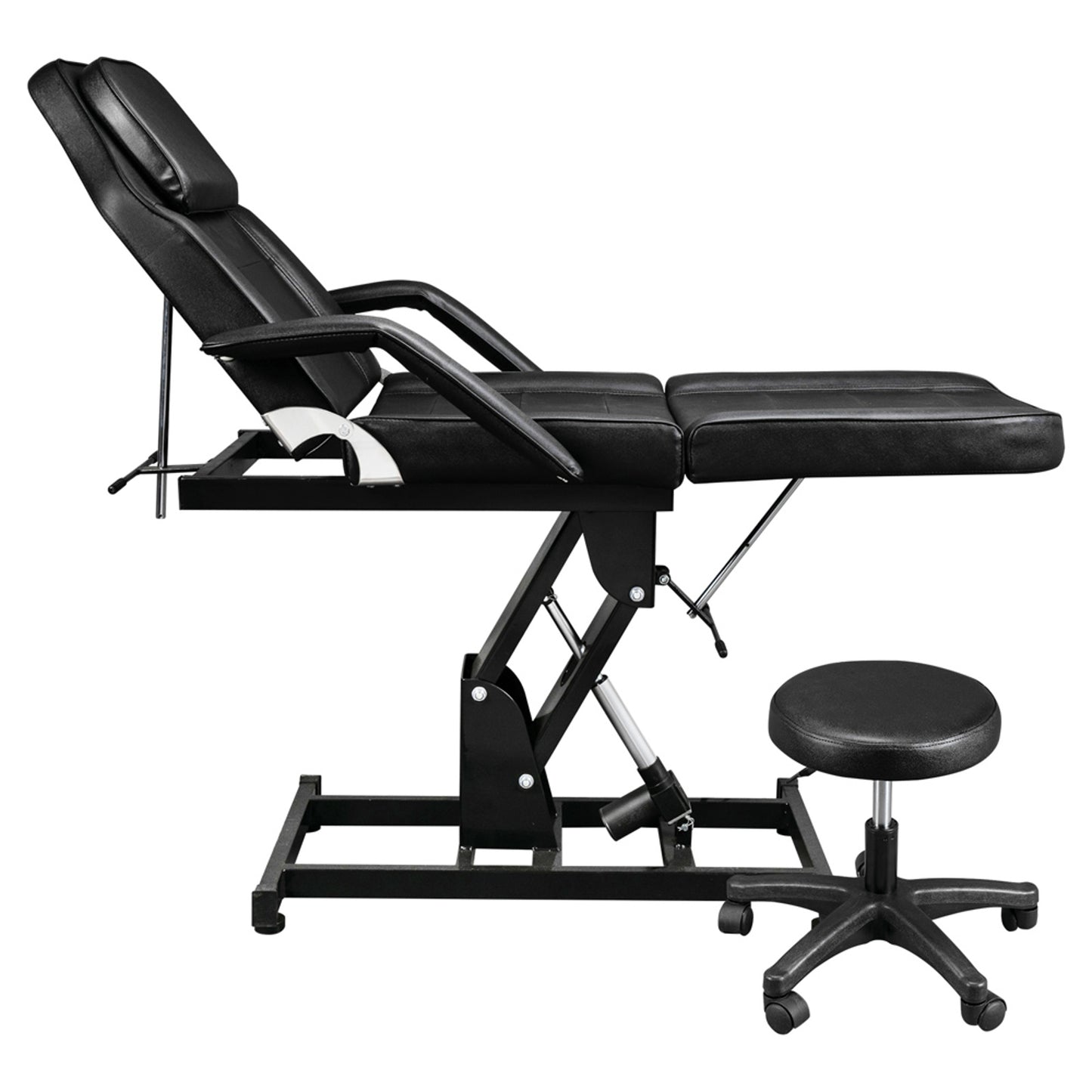 72in 3-Section Spa Beauty Salon Tattoo Massage Bed with Motorized Reclinable Height Power Lift & Stool Black