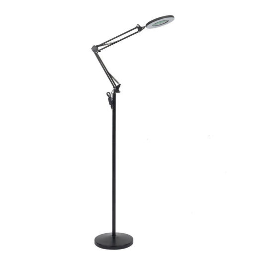 LED Magnifying Floor Lamp with Adjustable Stand and Swivel Arm for Facials & Lashes ，Reading, Crafts Black