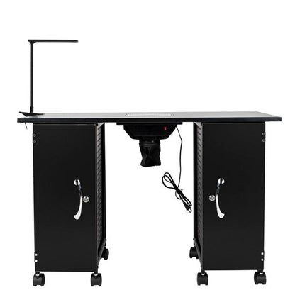 Iron Manicure Station Large Table with LED Lamp & Arm Rest Salon Spa Nail Equipment Black