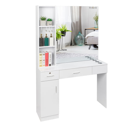 15 Cm E0 Particleboard Pitted Surface 1 Door 2 Drawers 3 Layers Rack With Legs Hairdressing Cabinet With Lock And Mirror Salon Cabinet White